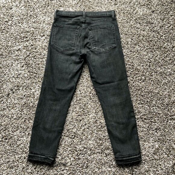 Nili Lotan Jeans 25 Black Mid Rise Raw Hem Distressed Wash Ankle - Picture 2 of 12